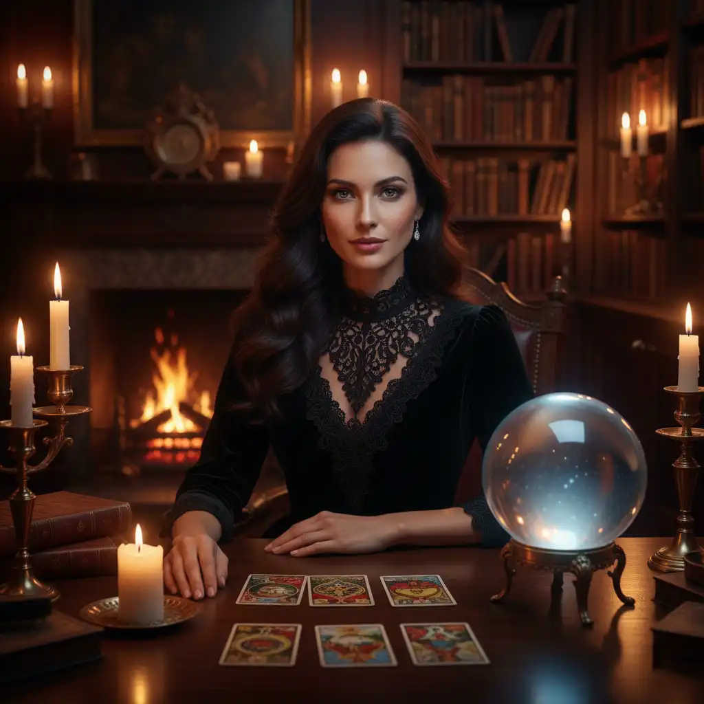 Обряд гадания на Таро — гадалка проводит эзотерический ритуал при свечах